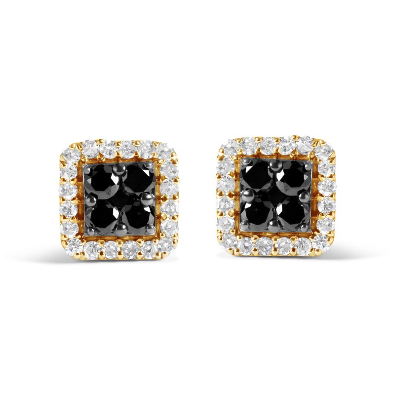 Haus Of Brilliance Men's 10k Yellow Gold 5/8 Cttw White And Black Treated Diamond Composite With Halo Stud Earring (bla