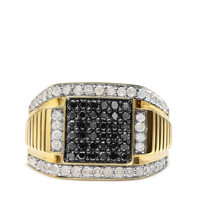 Haus Of Brilliance Men's 14k Yellow Gold Plated .925 Sterling Silver 1 1/2 Cttw White And Black Treated Diamond Cluster