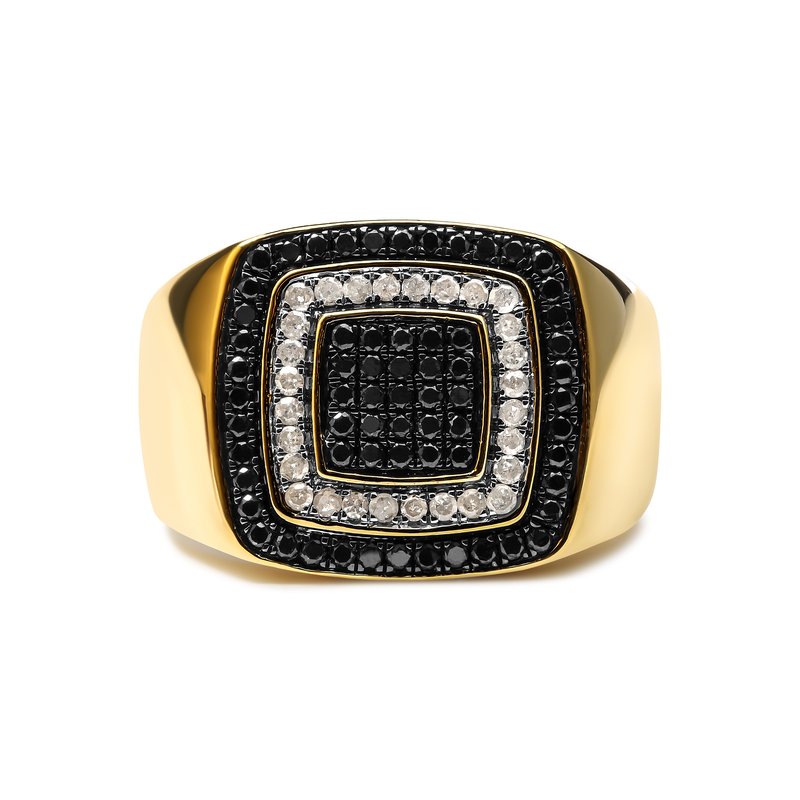 Haus Of Brilliance Men's 14k Yellow Gold Plated .925 Sterling Silver 3/4 Cttw White And Black Diamond Ring Band (treate