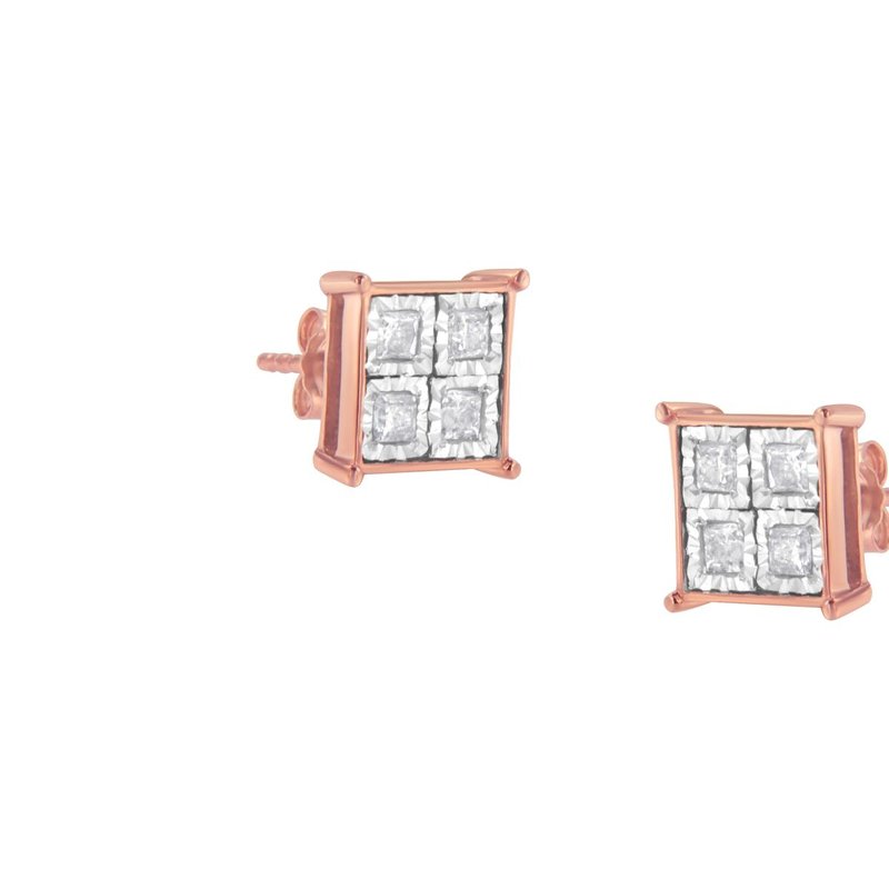 Haus Of Brilliance Rose Gold Plated Sterling Silver Diamond Composite Stud Earrings In Pink