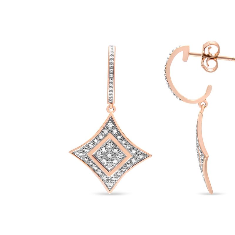 Shop Haus Of Brilliance Rose Gold Plated Sterling Silver Round Cut Diamond Cushion Dangle Earrings In Pink
