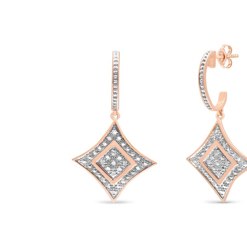 Haus Of Brilliance Rose Gold Plated Sterling Silver Round Cut Diamond Cushion Dangle Earrings In Pink