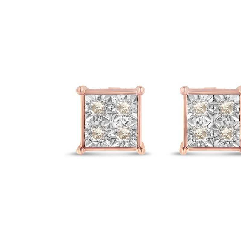 Haus Of Brilliance Rose Plated Sterling Silver Princess Diamond Quad Stud Earrings In Pink