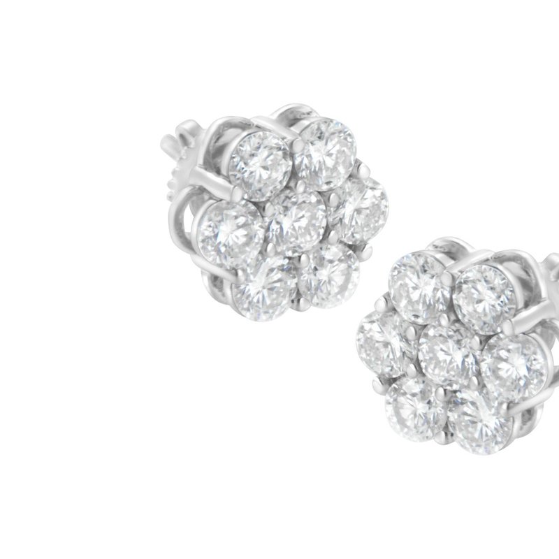 Haus Of Brilliance Sterling Silver 2 Cttw Floral Composite 7 Stone Diamond Stud Earring In White