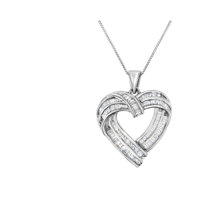 Haus Of Brilliance Sterling Silver 7/8 Cttw Baguette Diamond Heart Pendant Necklace In White