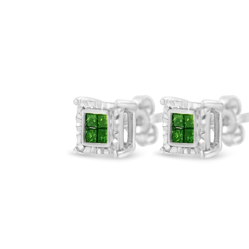 Shop Haus Of Brilliance Sterling Silver Color Treated Princess Diamond Quad Stud Earring In White