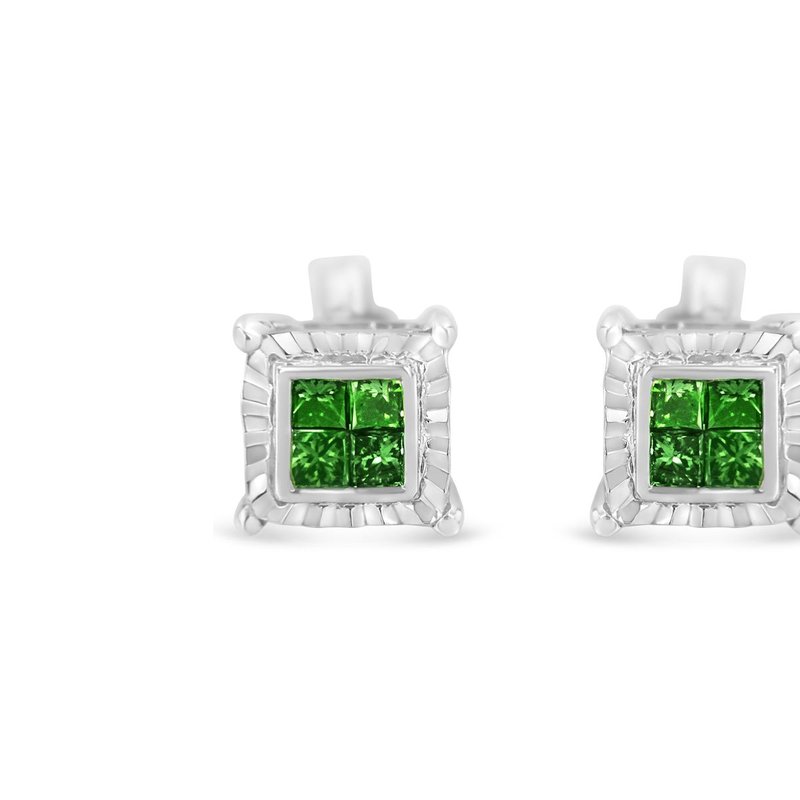 Haus Of Brilliance Sterling Silver Color Treated Princess Diamond Quad Stud Earring In White