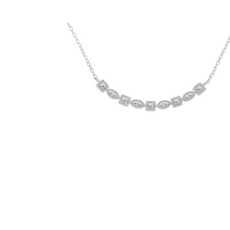 Haus Of Brilliance Sterling Silver Diamond Bar Mixed Shape Necklace In White