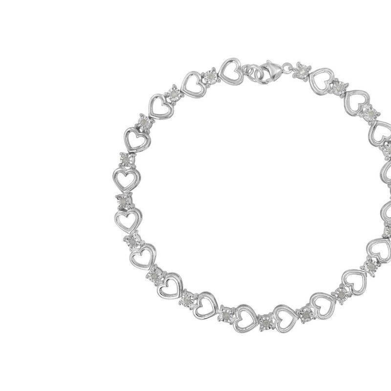 Haus Of Brilliance Sterling Silver Diamond Heart Link Bracelet In White