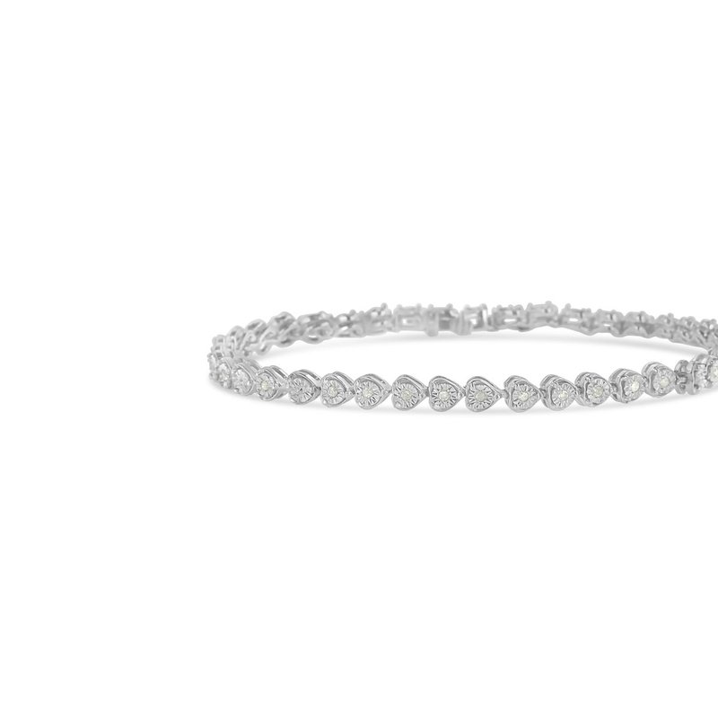 Haus Of Brilliance Sterling Silver Diamond Heart Tennis Link Bracelet In Grey