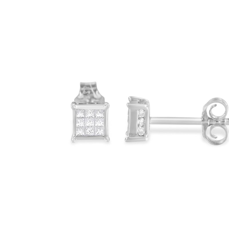 Shop Haus Of Brilliance Sterling Silver Princess Cut Diamond Square Stud Earrings In White