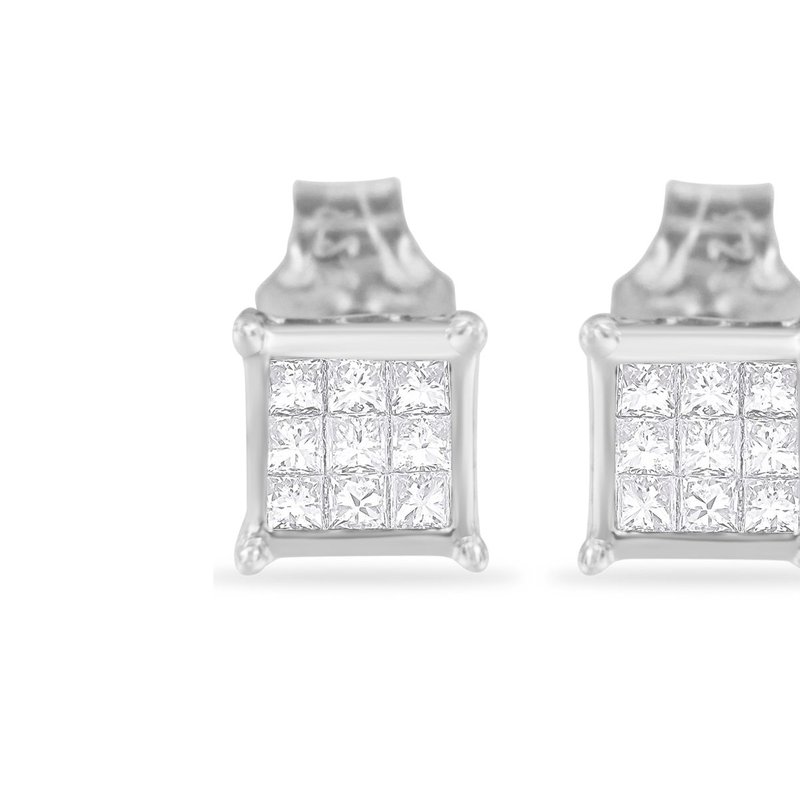 Haus Of Brilliance Sterling Silver Princess Cut Diamond Square Stud Earrings In White