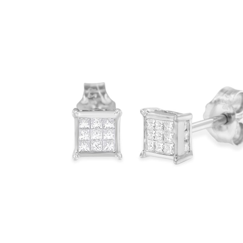 Shop Haus Of Brilliance Sterling Silver Princess Cut Diamond Square Stud Earrings In White