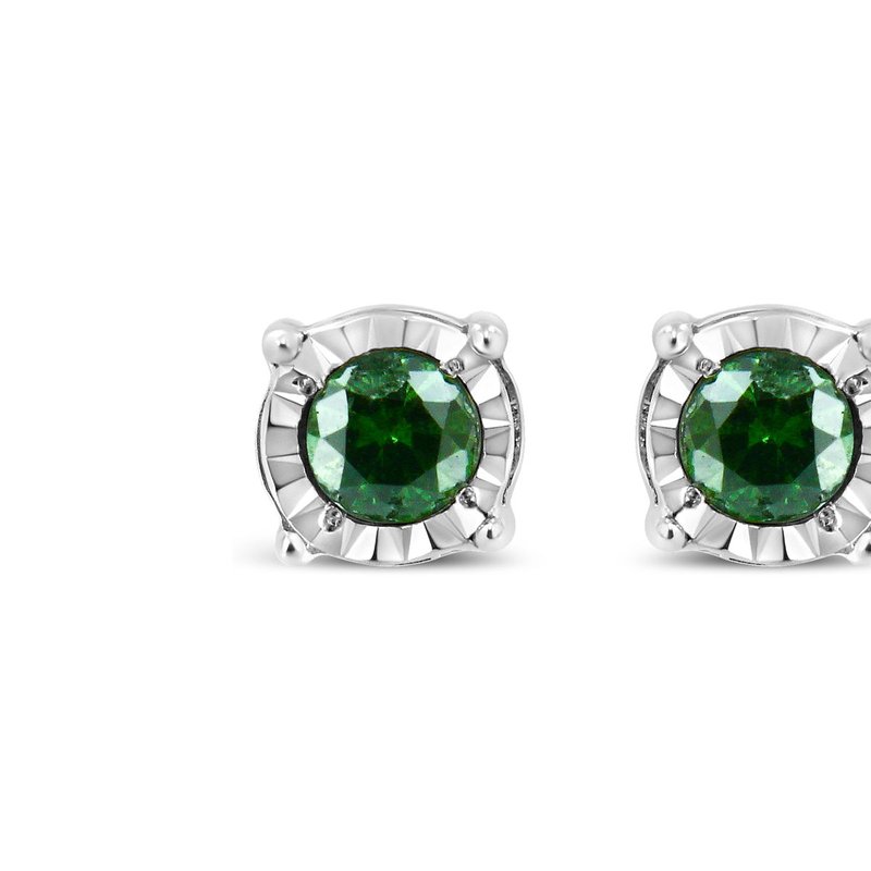 Haus Of Brilliance Sterling Silver Rose Cut Treated Green Diamond Solitaire Stud Earrings In White