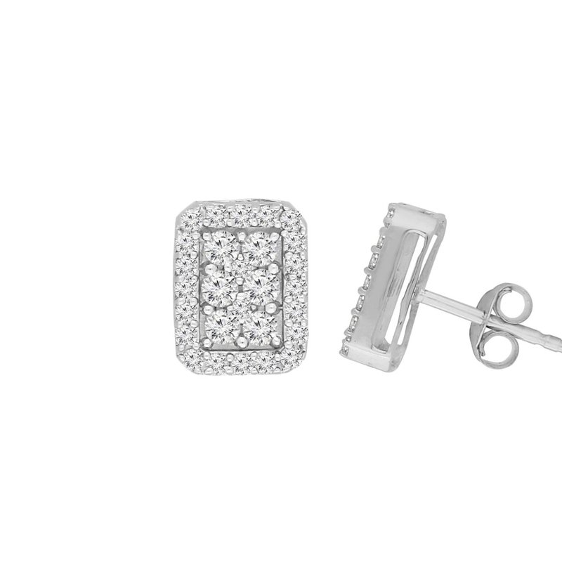 Shop Haus Of Brilliance Sterling Silver Round Cut Box Stud Earrings In White