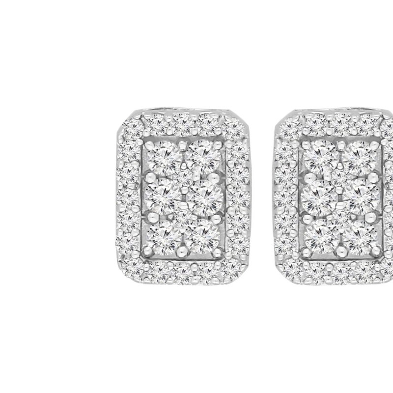 Haus Of Brilliance Sterling Silver Round Cut Box Stud Earrings In White