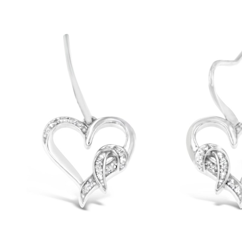 Haus Of Brilliance Sterling Silver Round Cut Diamond Heart Dangle Earrings In Grey