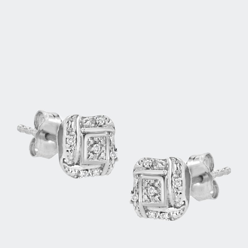 Shop Haus Of Brilliance Sterling Silver Round Cut Diamond Square Stud Earrings In Grey