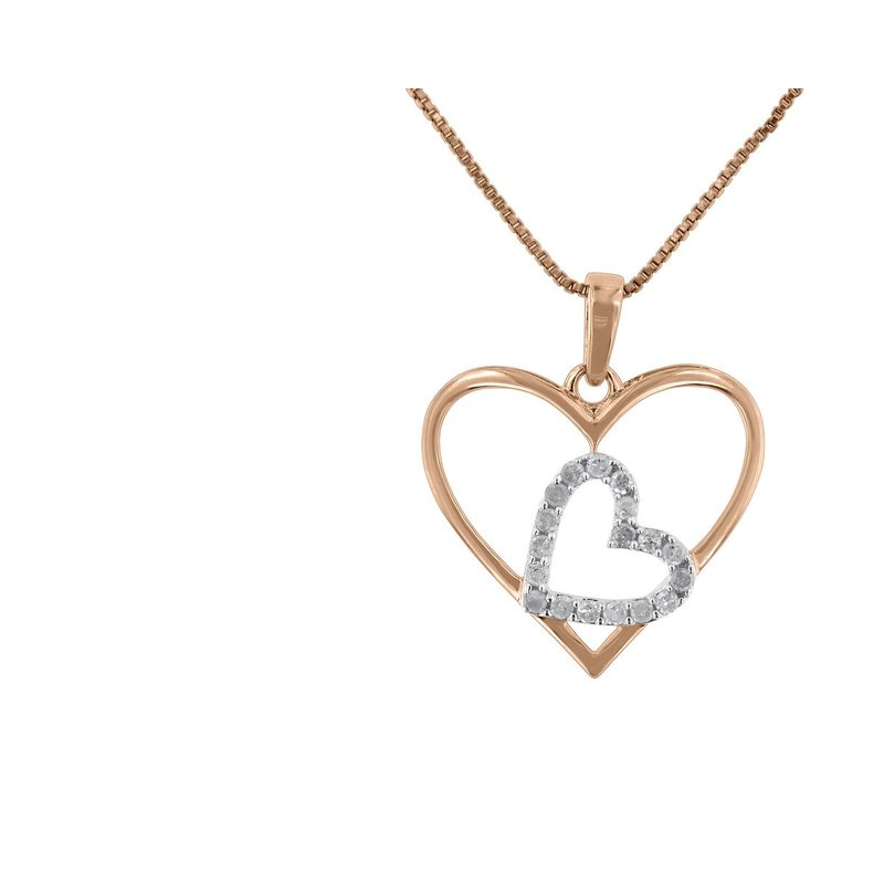 Haus Of Brilliance Two Tone .925 Sterling Silver 1/4 Cttw Diamond Double Heart Pendant Necklace In Grey