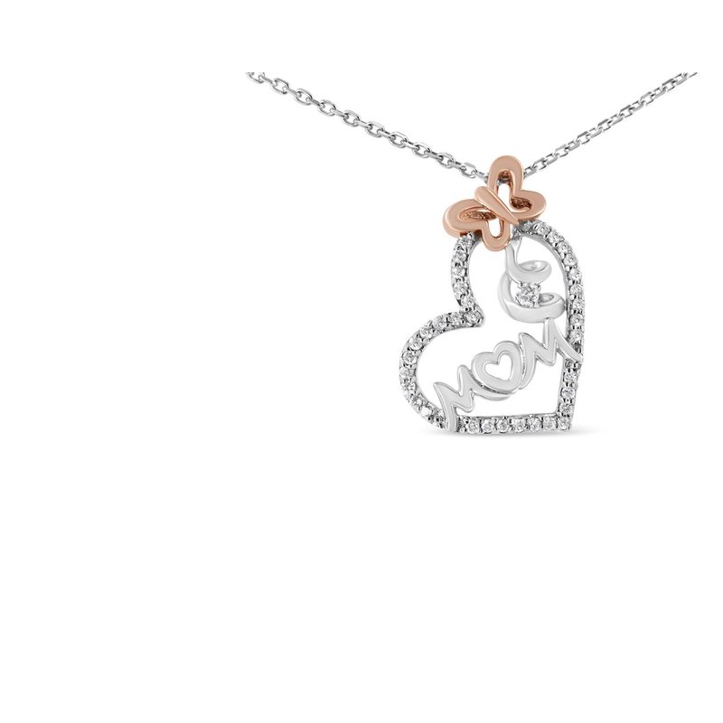 Haus Of Brilliance Two Tone .925 Sterling Silver 1/5 Cttw Diamond "mom" And Heart Pendant Necklace In White