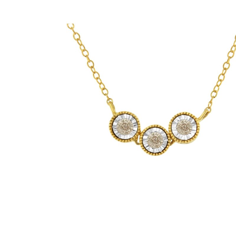 Haus Of Brilliance Two-toned Sterling-silver Champagne Diamond 3 Stone Necklace In Yellow