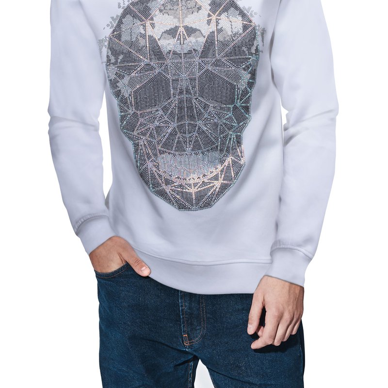 Shop Heads Or Tails Bling Rhinestone 3d Skull Midweight Pullover Hoodie In White