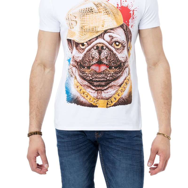 Shop Heads Or Tails Rhinestone Studded Graphic Printed T-shirt Cool Rich Pug Dog In White