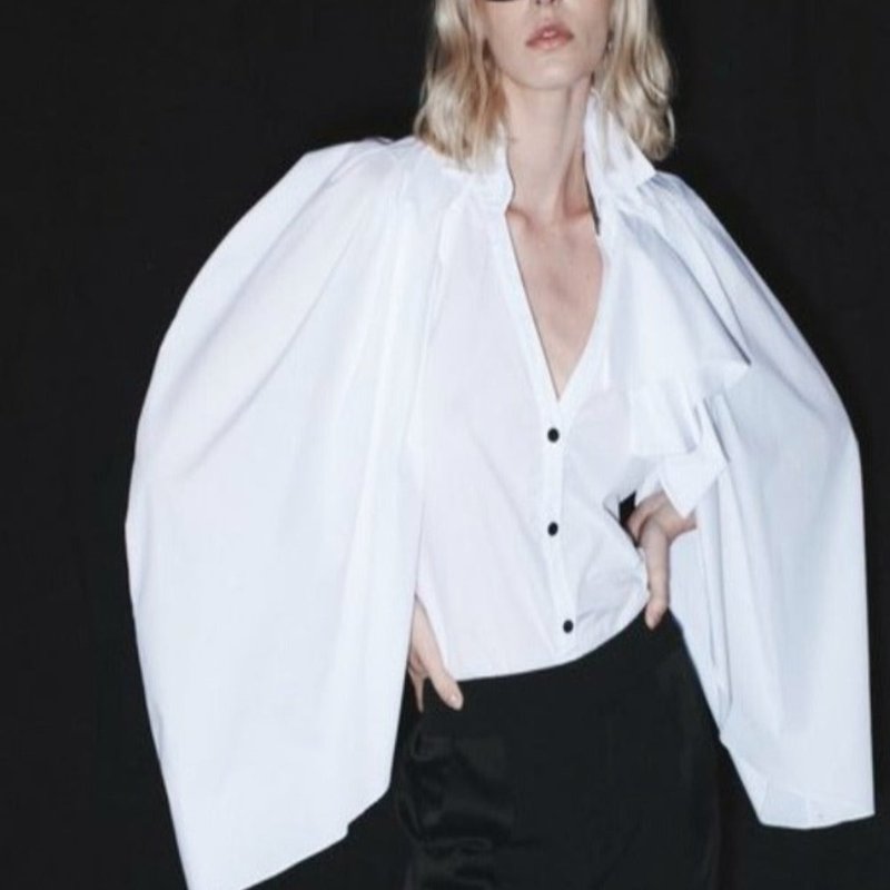 Shop Hellessy Beata Pleated Cape Sleeve Shirt In White