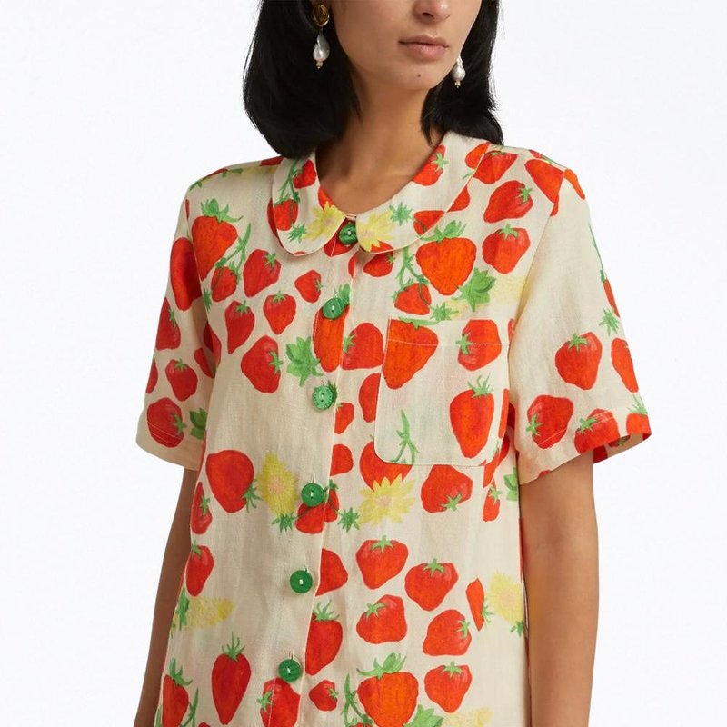 Shop Helmstedt Strawberry-print Linen-blend Shirt In Brown