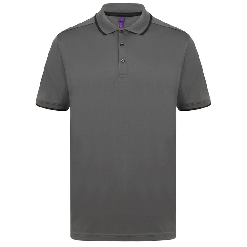 Henbury Mens Hicool Tipped Polo Shirt (charcoal/black)