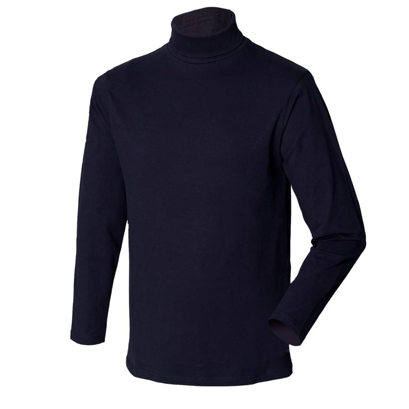 Henbury Mens Long Sleeve Cotton Rich Roll Neck Top / Sweatshirt (navy)