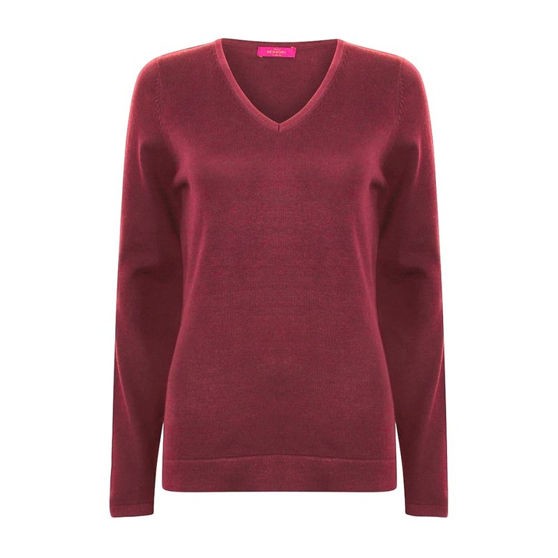 Henbury Womens/ladies 12 Gauge Fine Knit V-neck Jumper / Sweatshirt (burgundy) In Purple