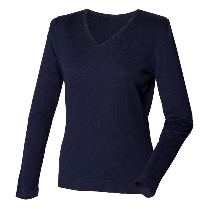 Henbury Womens/ladies 12 Gauge Fine Knit V-neck Jumper / Sweatshirt (navy) In Blue