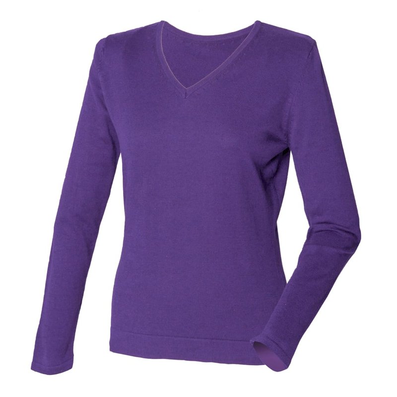 Henbury Womens/ladies 12 Gauge Fine Knit V-neck Jumper / Sweatshirt (purple)