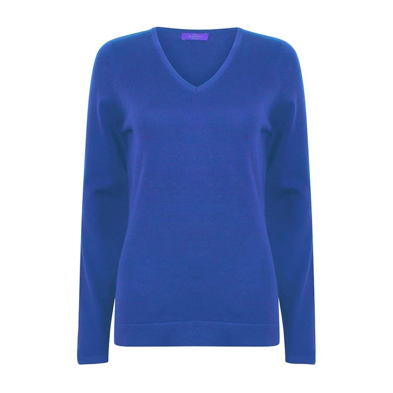 Henbury Womens/ladies 12 Gauge Fine Knit V-neck Jumper / Sweatshirt (royal) In Blue