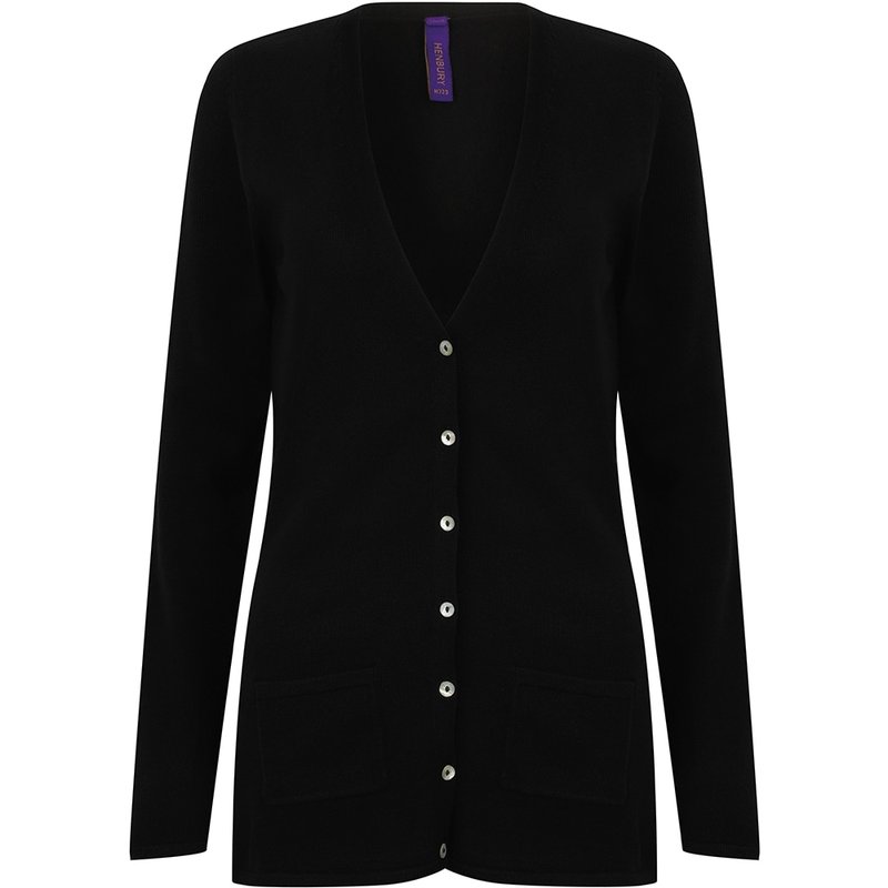 Henbury Ladies/womens V-neck Button Fine Knit Cardigan In Black