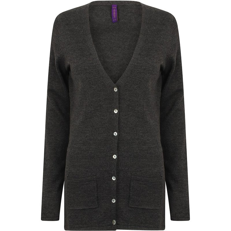 Henbury Ladies/womens V-neck Button Fine Knit Cardigan In Grey
