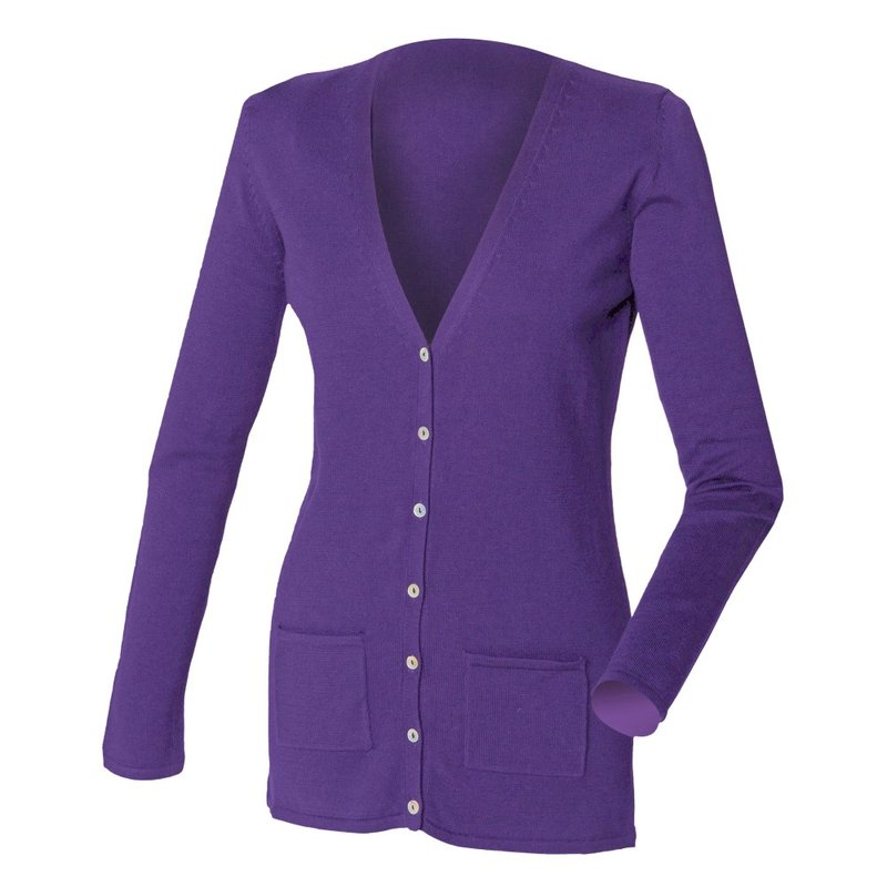 Henbury Ladies/womens V-neck Button Fine Knit Cardigan In Purple