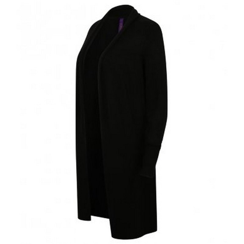 Henbury Womens/ladies Long Line Open Cardigan In Black