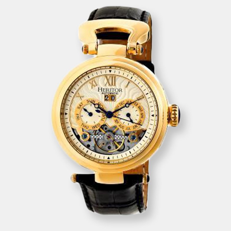 Heritor Automatic Ganzi Semi-skeleton Leather-band Watch In Gold