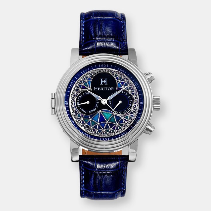 Heritor Automatic Legacy Leather-band Watcch W/day/date In Blue