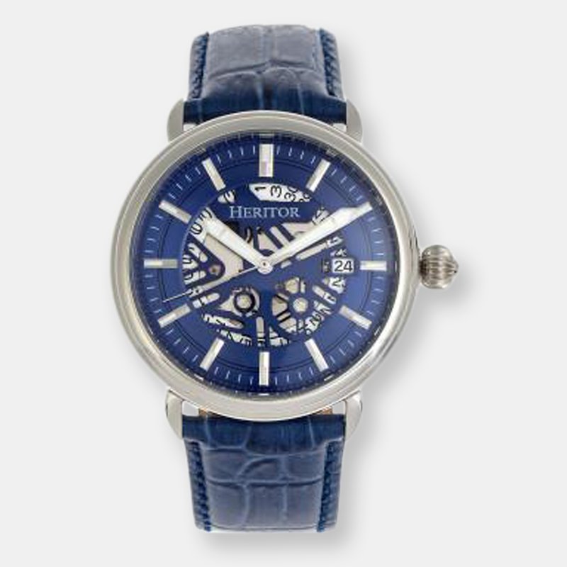 Heritor Automatic Mattias Leather-band Watch W/date In Blue