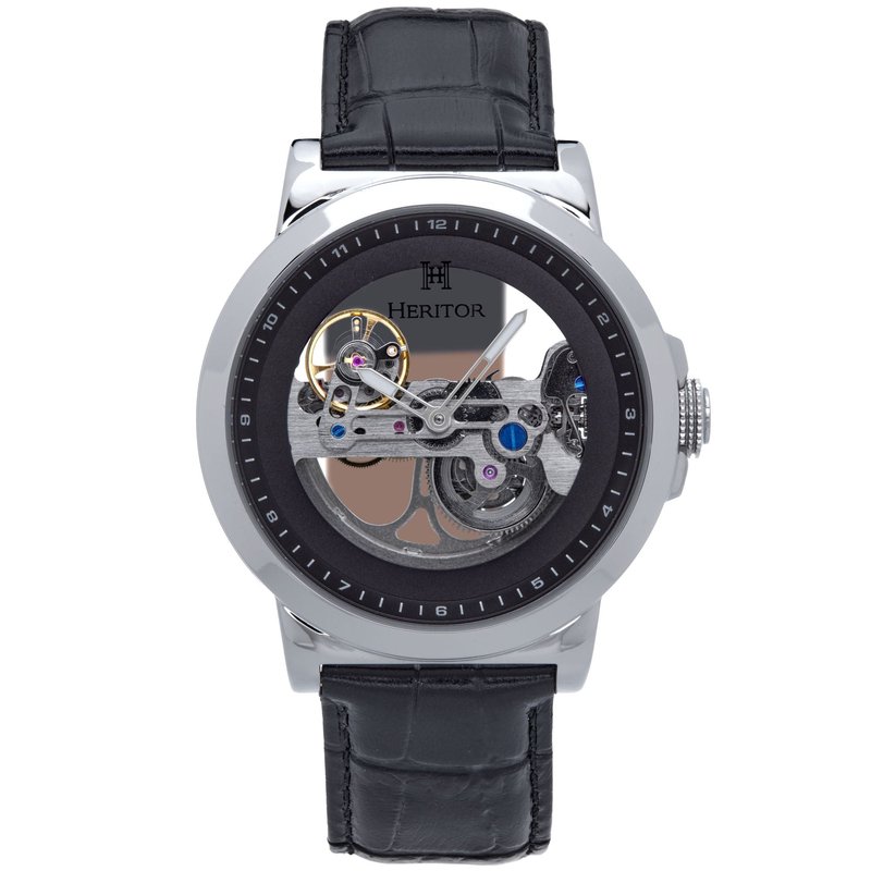 Shop Heritor Automatic Xander Semi Skeleton Leather Band Watch In Grey