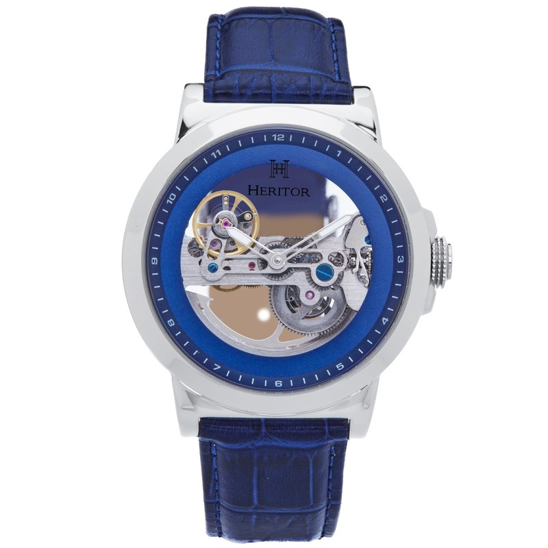 Shop Heritor Automatic Xander Semi Skeleton Leather Band Watch In Blue