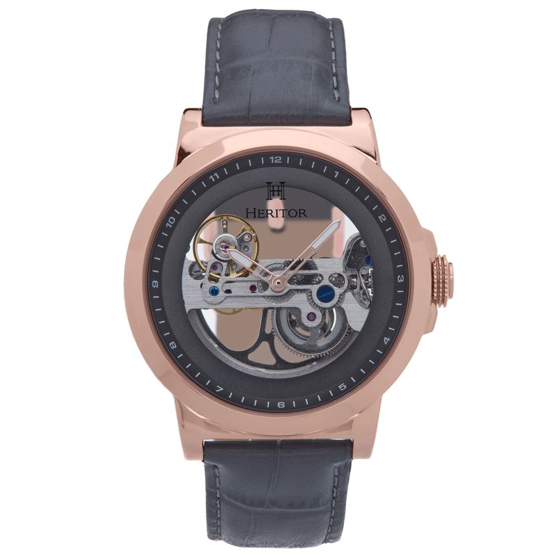 Shop Heritor Automatic Xander Semi Skeleton Leather Band Watch In Pink