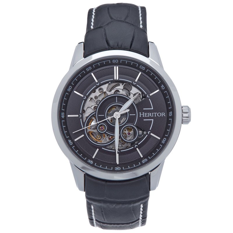 Heritor Automatic Davies Semi-skeleton Leather Band Watch In Grey