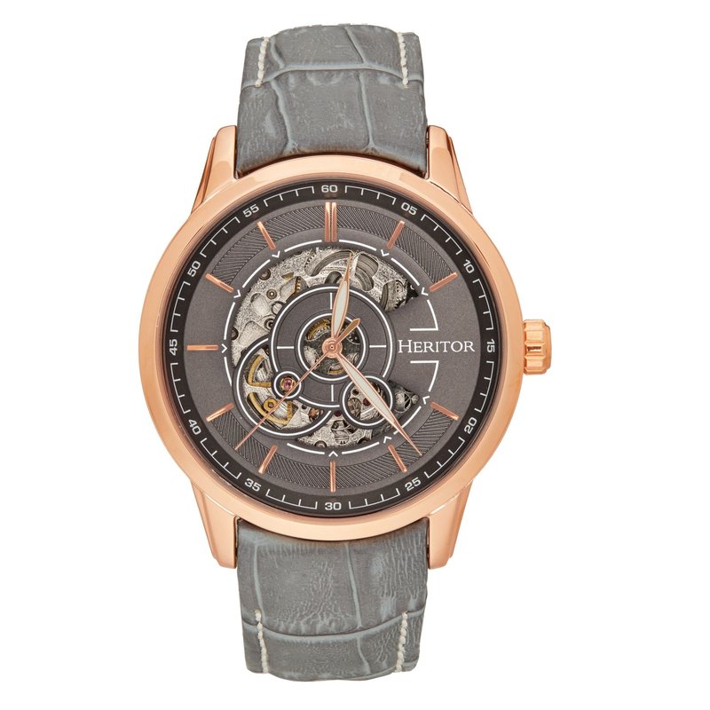 Heritor Watches Davies Semi-skeleton Leather Band Watch In Gray