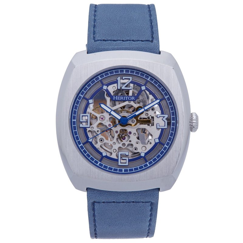 Heritor Automatic Gatling Skeletonized Leather-band Watch In Blue