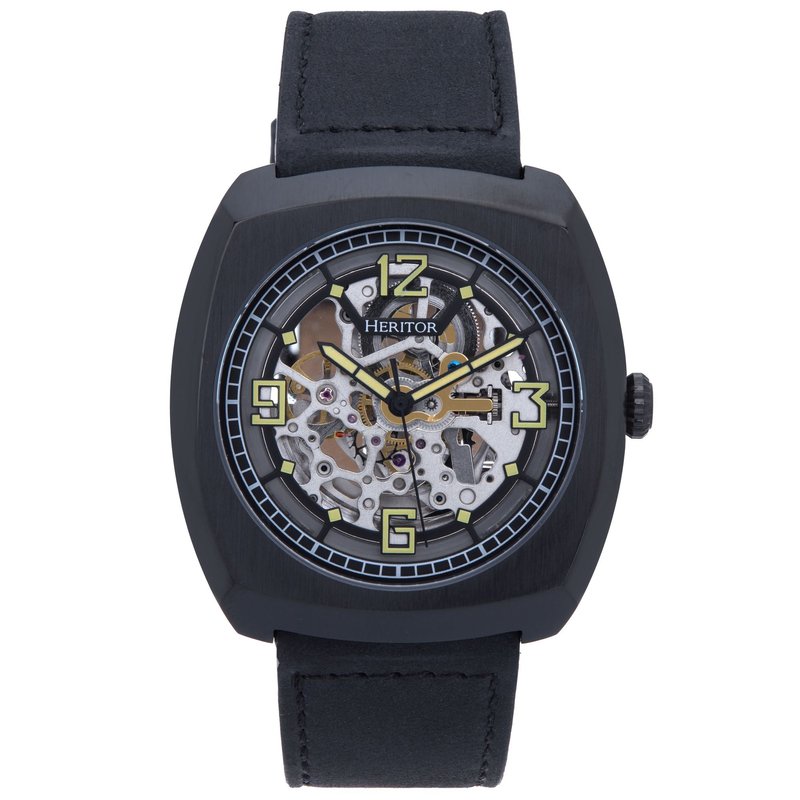 Shop Heritor Automatic Gatling Skeletonized Leather-band Watch In Black