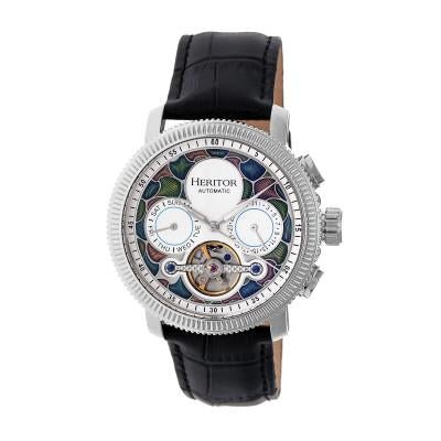 Heritor Automatic Men's Semi-skeleton Leather-band Watch In White